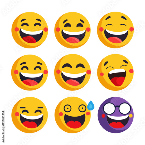 Collection of assorted emoji characters with varied happy expressions