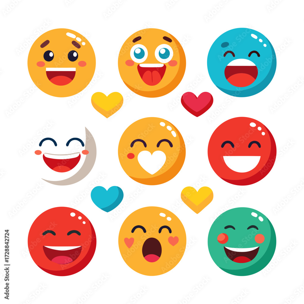 Fototapeta premium Collection of flat design emoji icons expressing different emotions