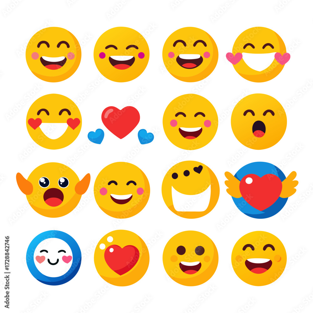 Fototapeta premium Collection of cheerful emoji icons on a clean white background