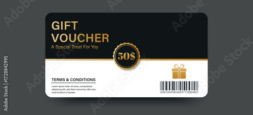 Gift voucher template design. Luxury golden gift card design