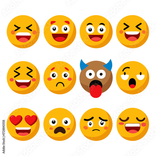 Collection of flat design emojis showing different human emotions