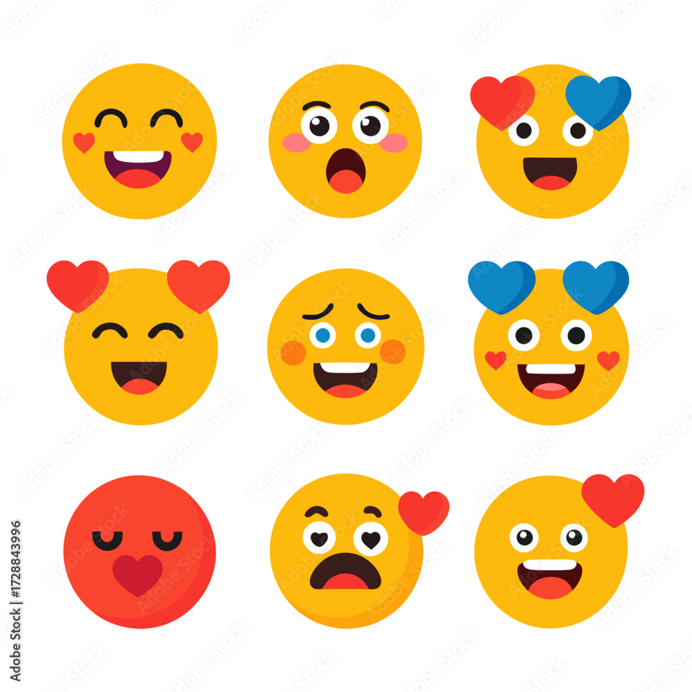 Fototapeta premium Collection of expressive cartoon emoji faces on white background
