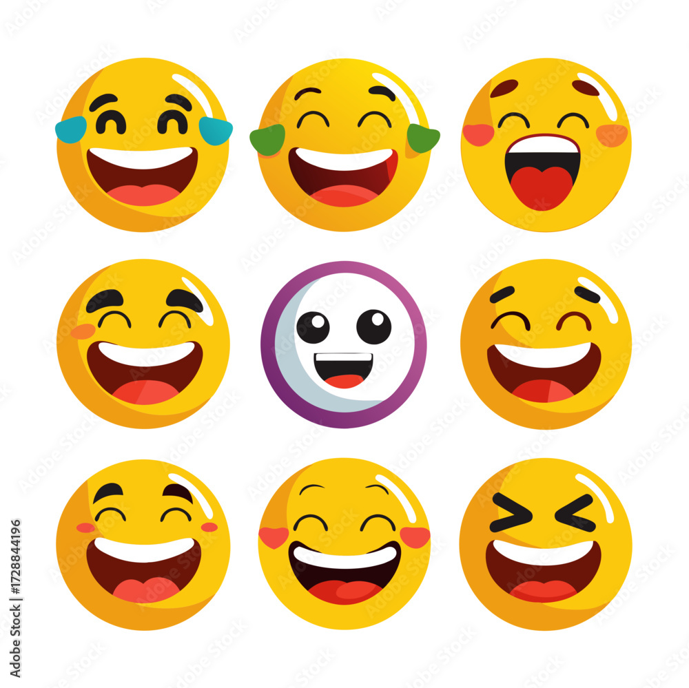 Fototapeta premium Set of cheerful, colorful emojis expressing diverse emotions
