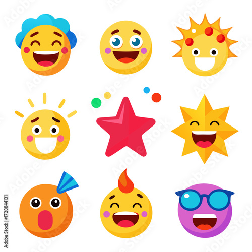 Collection of Fun and Expressive Flat Design Emoji Characters