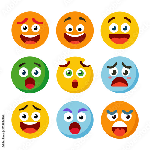 Collection of cartoon emoji faces expressing various emotions