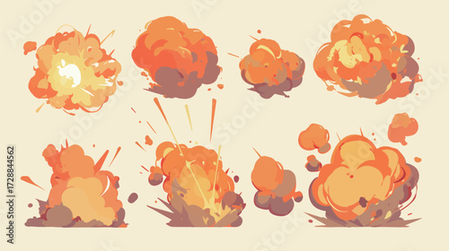 A collection of vibrant explosion graphics displays different styles of bursts and flames, capturing the dynamic motion and energy of explosions in a creative format.