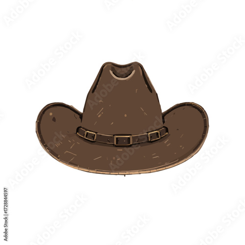 Flat colored Cowboy hat illustration on plain background 