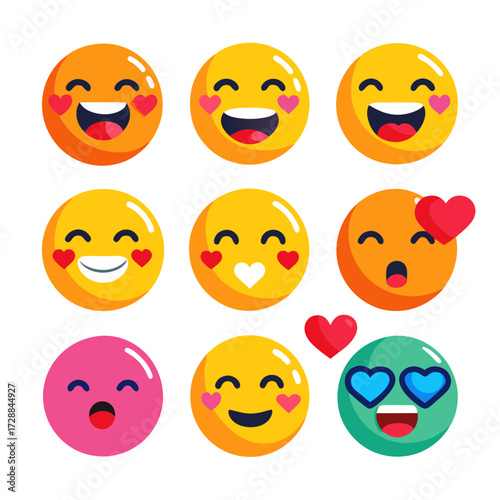 Collection of colorful cartoon emoji faces expressing different emotions