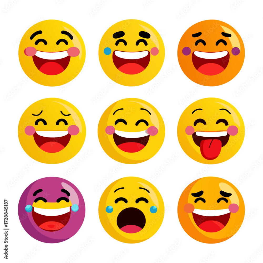 Fototapeta premium Collection of Flat Vector Emoji Icons on a White Background