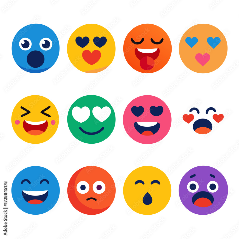 Fototapeta premium Collection of Flat Design Emoji Icons on White Background