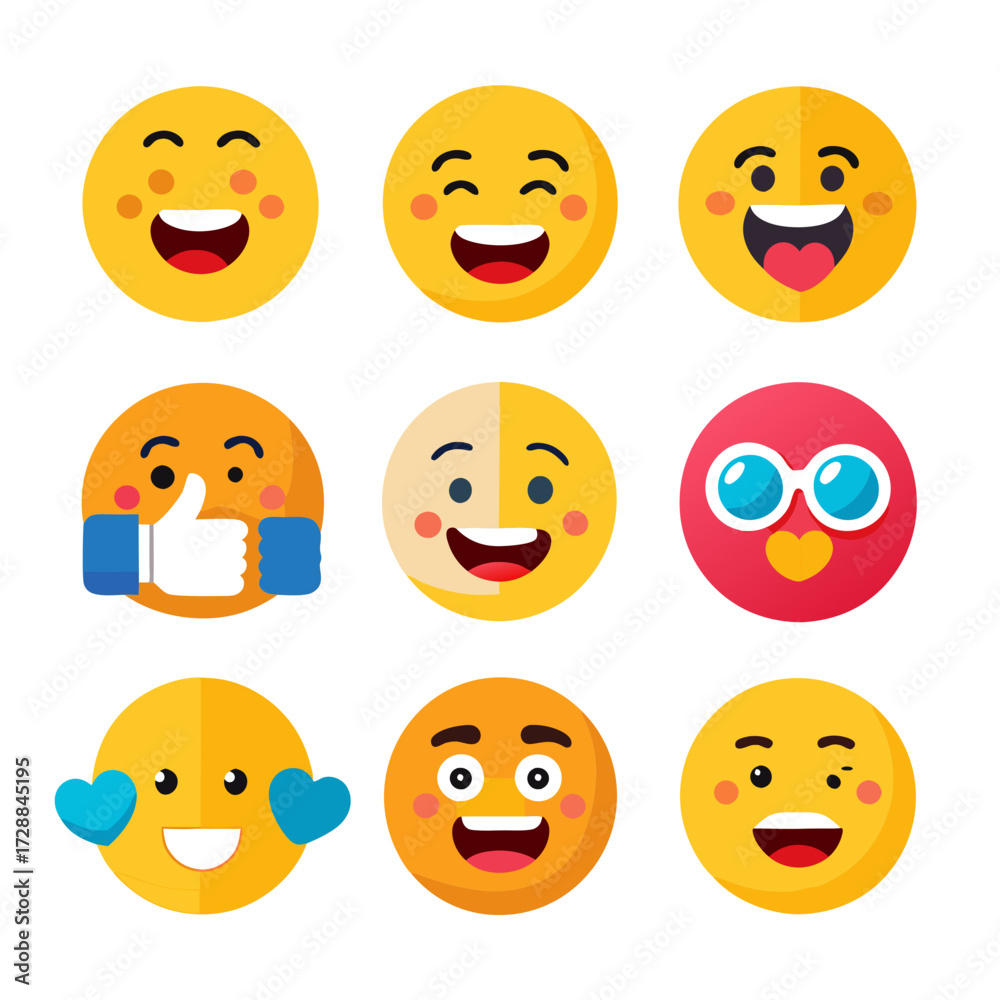 Fototapeta premium Collection of joyful and diverse emoji icons set on white
