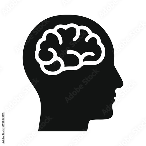 Silhouette of a human head with a stylized brain inside
