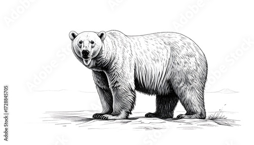 Detailed black and white drawing of a bear