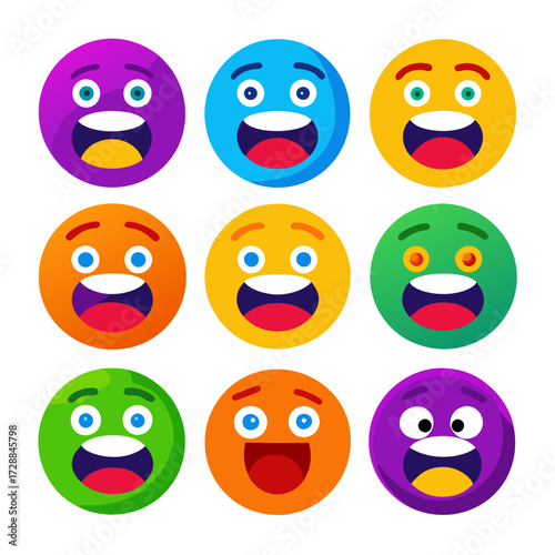 Colorful emoji collection with surprised and excited expressions