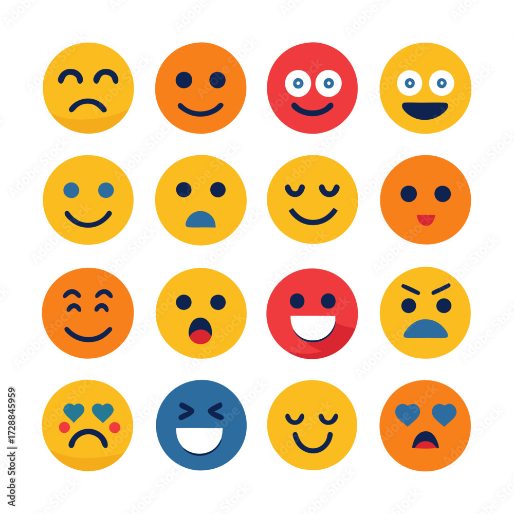 Obraz premium Collection of colorful emoji faces expressing diverse emotions