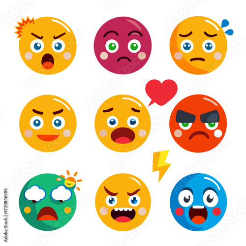 Collection of colorful emoji icons expressing diverse human emotions