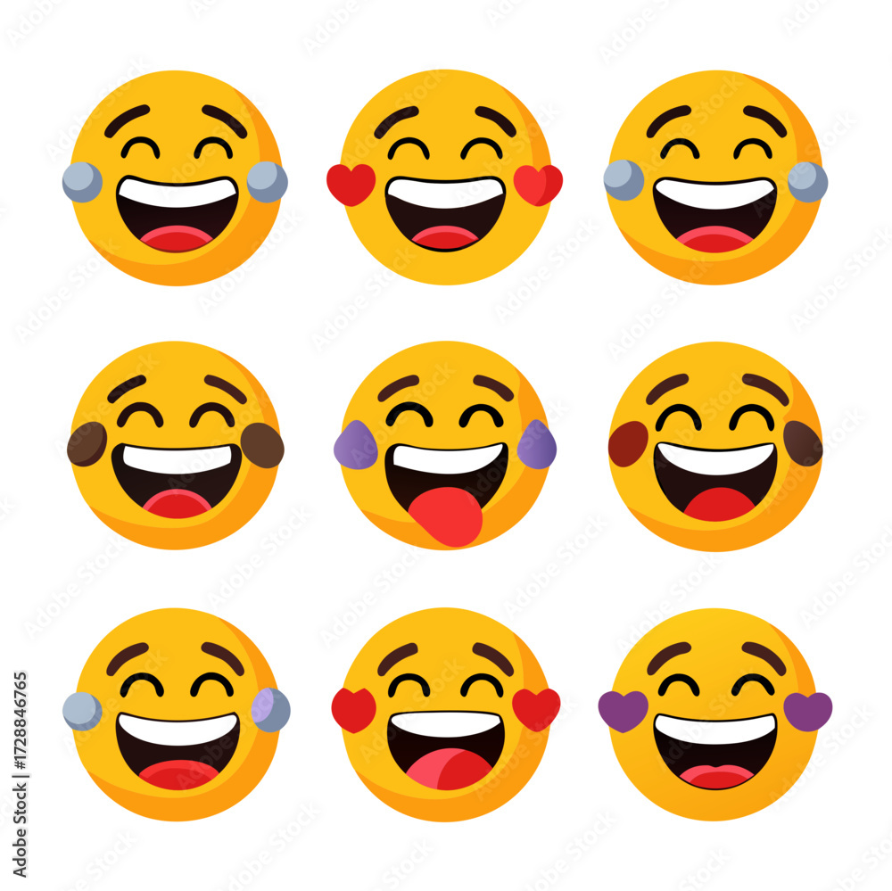 Fototapeta premium Set of laughing emojis with various emotional expressions