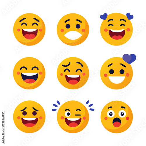 Diverse Set of Flat Design Emoticons on White Background