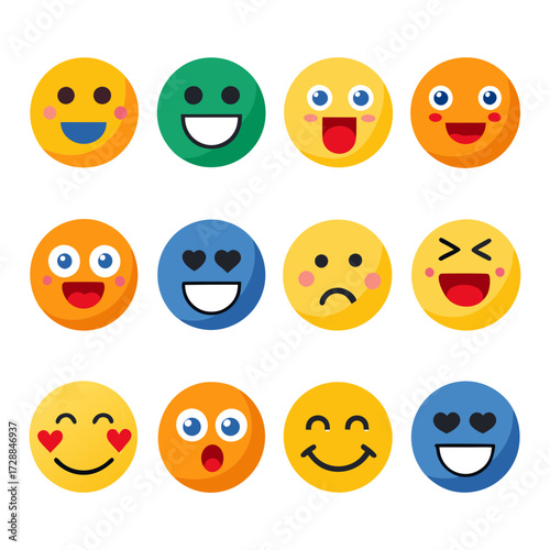 Collection of diverse emotion faces on white background graphic art
