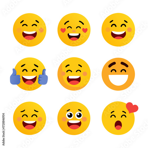 Collection of cheerful and vibrant cartoon emojis with different expressions