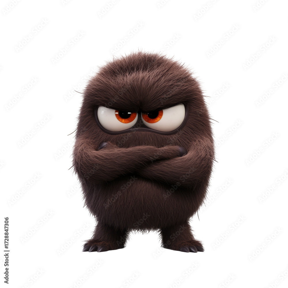 Fototapeta premium Grumpy furry cartoon monster with angry expression