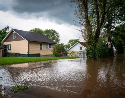 flooded yard house rain heavy downpour