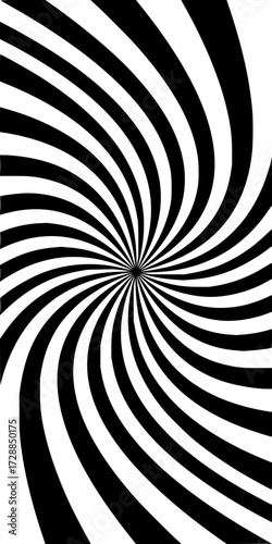 Dynamic black and white swirl pattern creates mesmerizing optical illusion, perfect for modern design backgrounds and abstract art projects.