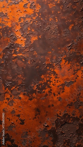  an abstract, textured surface with a predominantly rusty orange and brown color palette. The style is reminiscent of a close-up view of a corroded metal surface