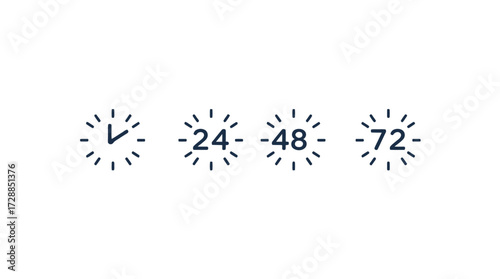 A series of time icons representing different durations, including clock and numerical values.