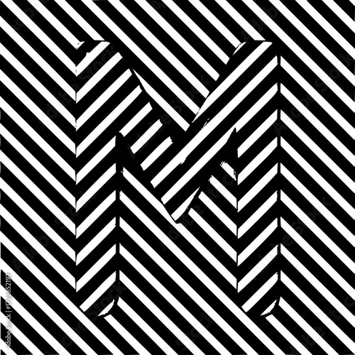 Captivating optical illusion letter M design with bold black and white stripes creating dynamic visual depth and modern graphic appeal