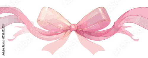Soft pink ribbon with a glossy finish is gracefully tied into a beautiful bow, perfect for decorating gifts or events. The gentle hues add charm and elegance.