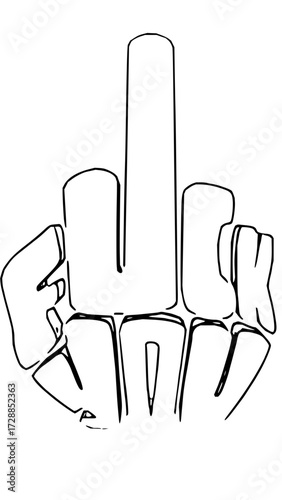 Bold middle finger gesture with stylized letters spelling a defiant message, conveying rebellion and strong emotion