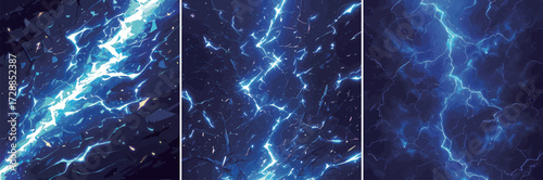 Bright blue lightning bolts strike across a dark background, creating a dynamic and powerful scene that showcases natures energy and intensity.