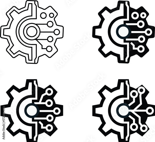Futuristic Circuit Gear Vectors Technology-Inspired Engineering and Design Elements for Modern Visuals, Featuring Gears and Circuits
