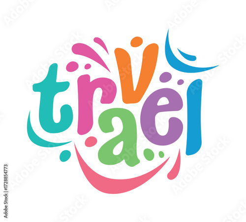 Multicolored travel word. Cheerful, energetic travel logo. Colorful travel concept