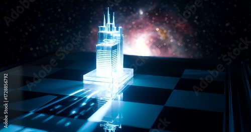 Futuristic Cityscape on a Chessboard, Representing Strategy and Vision in Urban Planning