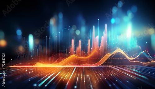 abstract glowing financial and business growth chart with a blurry background representing data analysis and trading