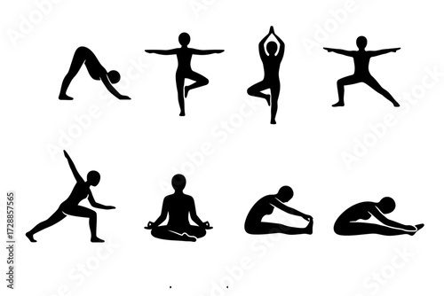 silhouettes of yoga poses