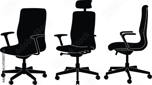 chair, office, ergonomic, seat, furniture, silhouette, vector, design, comfort, modern, business, workplace, swivel, wheel, armrest, backrest, headrest, interior, object, illustration, 