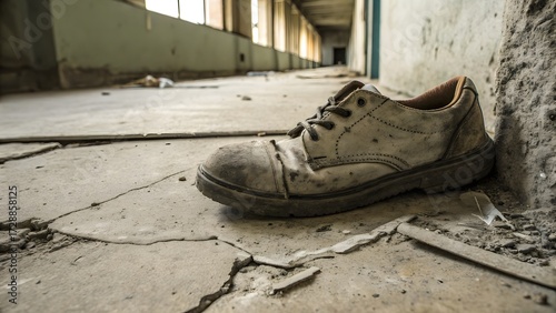 There is a dirty shoe on the floor.
