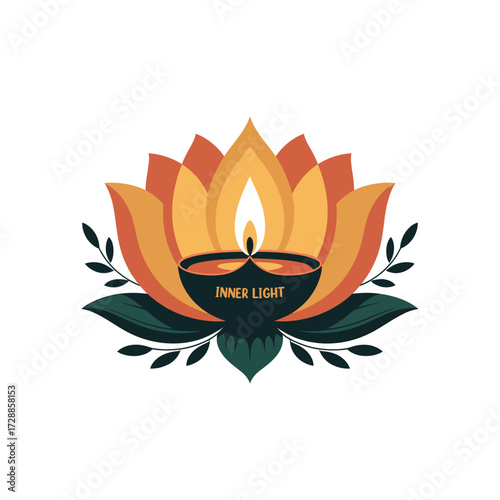 Lotus flower with inner light and text diya lamp
