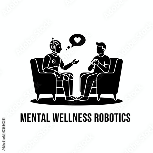 Robot therapist offering compassionate support and understanding to a human client seeking mental wellness and emotional connection in a modern setting.