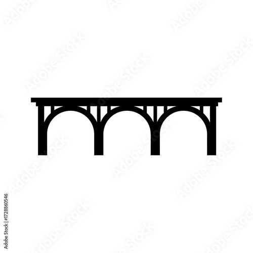 Elegant black silhouette of a classic arch viaduct bridge, symbolizing connection, progress, and architectural grandeur for modern design projects.