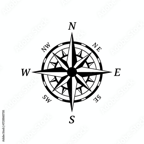 Discover your path with this classic black and white compass rose, symbolizing direction, adventure, and finding your way on any journey.
