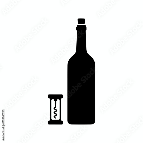 Elegant wine bottle and corkscrew silhouette ready for a sophisticated evening of tasting and celebration, perfect for hospitality and lifestyle promotions.