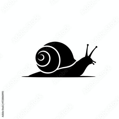 Elegant black silhouette of a snail in motion, symbolizing slow progress, nature's pace, and gentle persistence for creative projects and branding