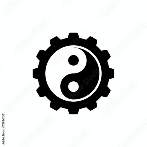Symbolizing the balance of opposing forces within modern industrial mechanics, a Yin Yang symbol elegantly integrated into a robust gear design