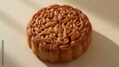 Traditional Chinese Mooncake isolated on white background, Chinese mid-autumn festival food. Moon cake for Mid-Autumn Festival on rustic wooden background