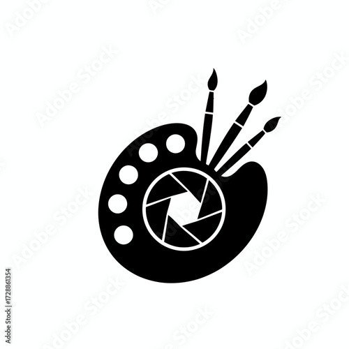 Capturing creativity with a painter's palette and camera lens fusion symbol representing art and photography innovation