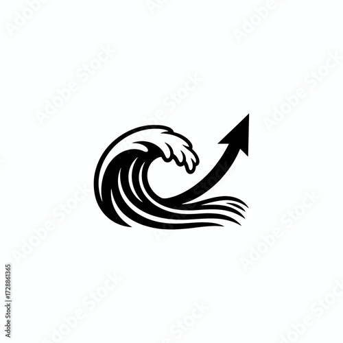 Dynamic wave crests and surges upward with an ambitious arrow symbolizing powerful growth and forward momentum in business and life
